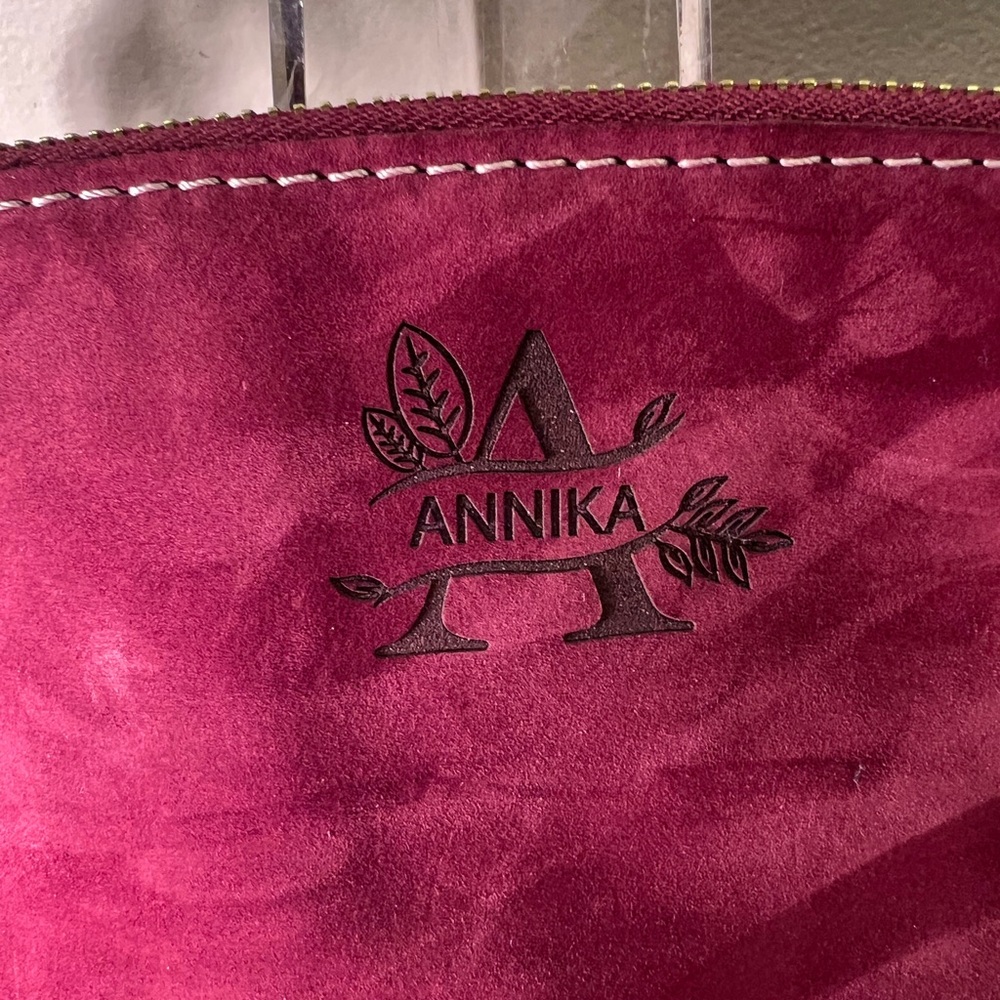 Rare Annika Fuchsia Suede Clutch Wristlet with Strap 8”x10” Zipper Closure